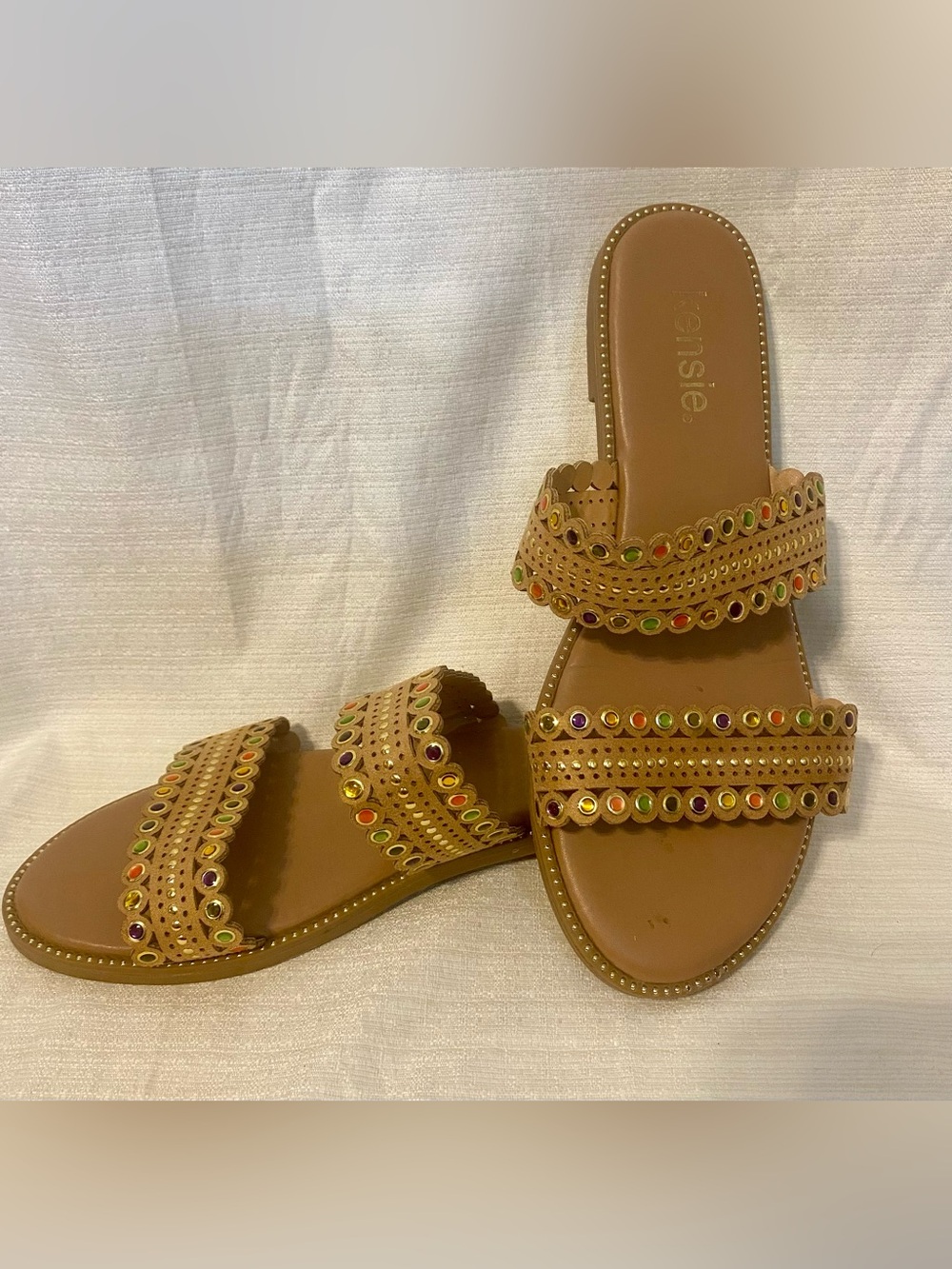 Brown Kenzie Mina Gemstone Slide Sandals